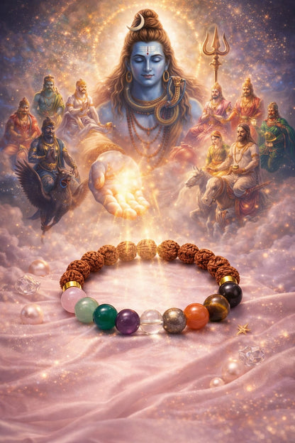 Natural Rudraksha with 9 Gemstone (Navratna) Beads Bracelet for Success | RatnaSetu
