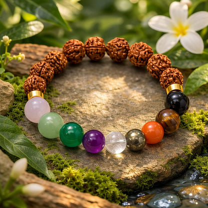 Natural Rudraksha with 9 Gemstone (Navratna) Beads Bracelet for Success | RatnaSetu