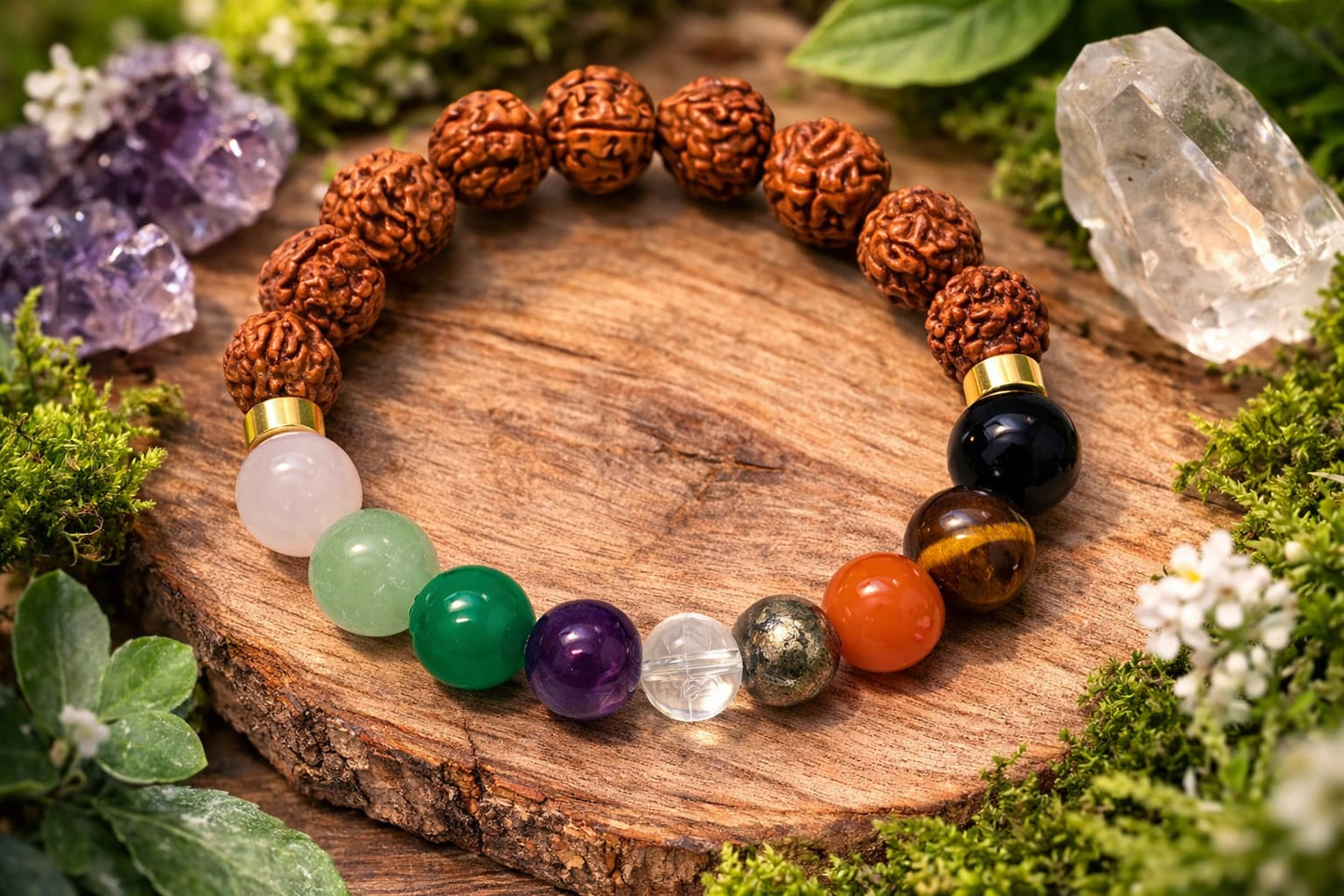 Natural Rudraksha with 9 Gemstone (Navratna) Beads Bracelet for Success | RatnaSetu