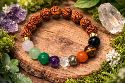 Natural Rudraksha with 9 Gemstone (Navratna) Beads Bracelet for Success | RatnaSetu