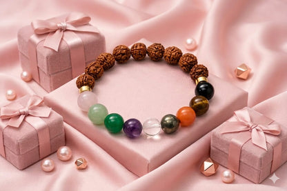 Natural Rudraksha with 9 Gemstone (Navratna) Beads Bracelet for Success | RatnaSetu