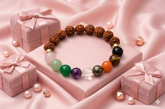 Natural Rudraksha with 9 Gemstone (Navratna) Beads Bracelet for Success | RatnaSetu