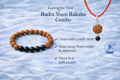 Original Certified Rudraksha & Black Onyx Bracelet with Pendant Combo Set | RatnaSetu