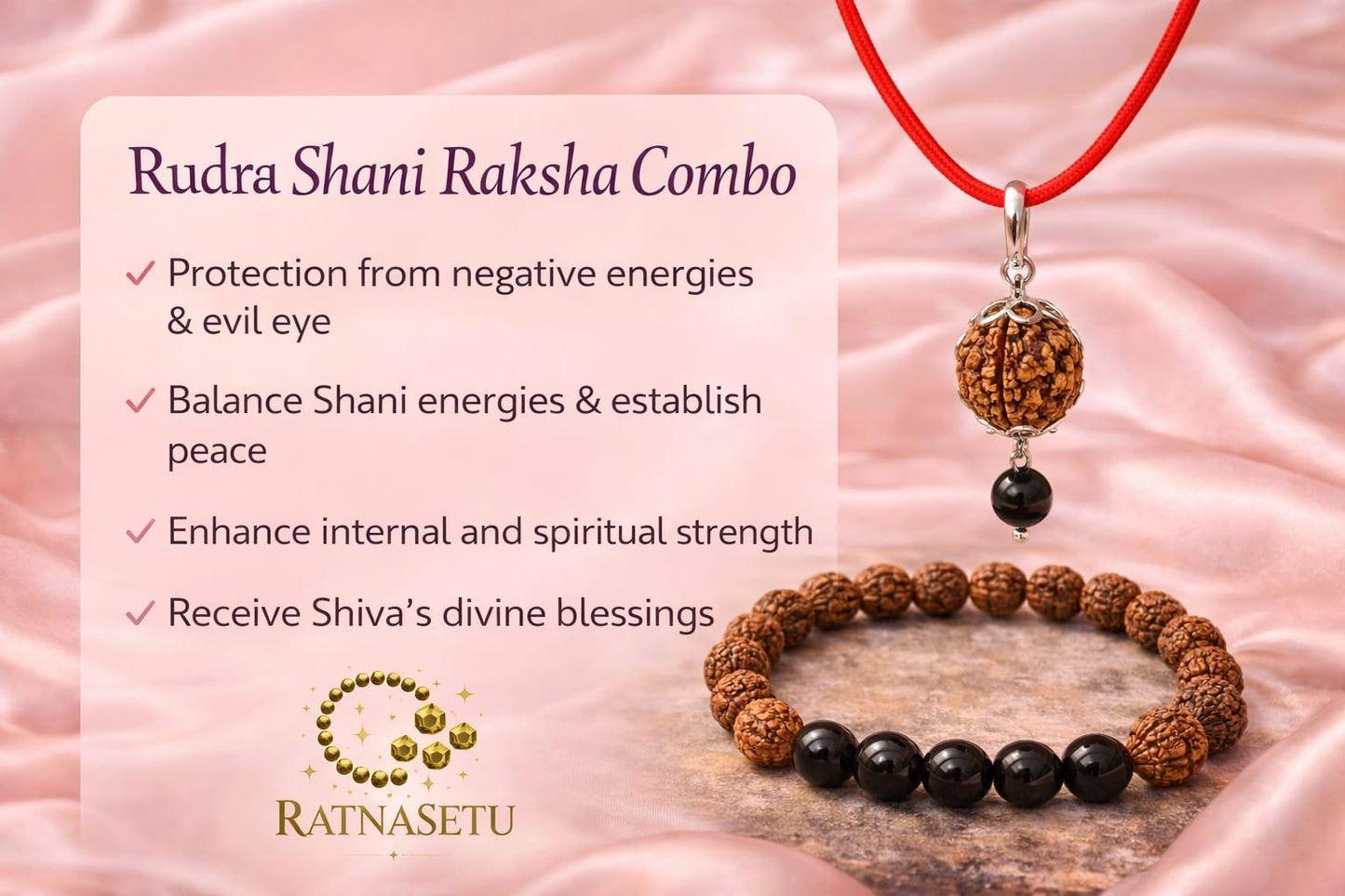 Original Certified Rudraksha & Black Onyx Bracelet with Pendant Combo Set | RatnaSetu