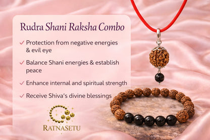 Original Certified Rudraksha & Black Onyx Bracelet with Pendant Combo Set | RatnaSetu
