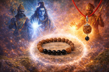 Original Certified Rudraksha & Black Onyx Bracelet with Pendant Combo Set | RatnaSetu