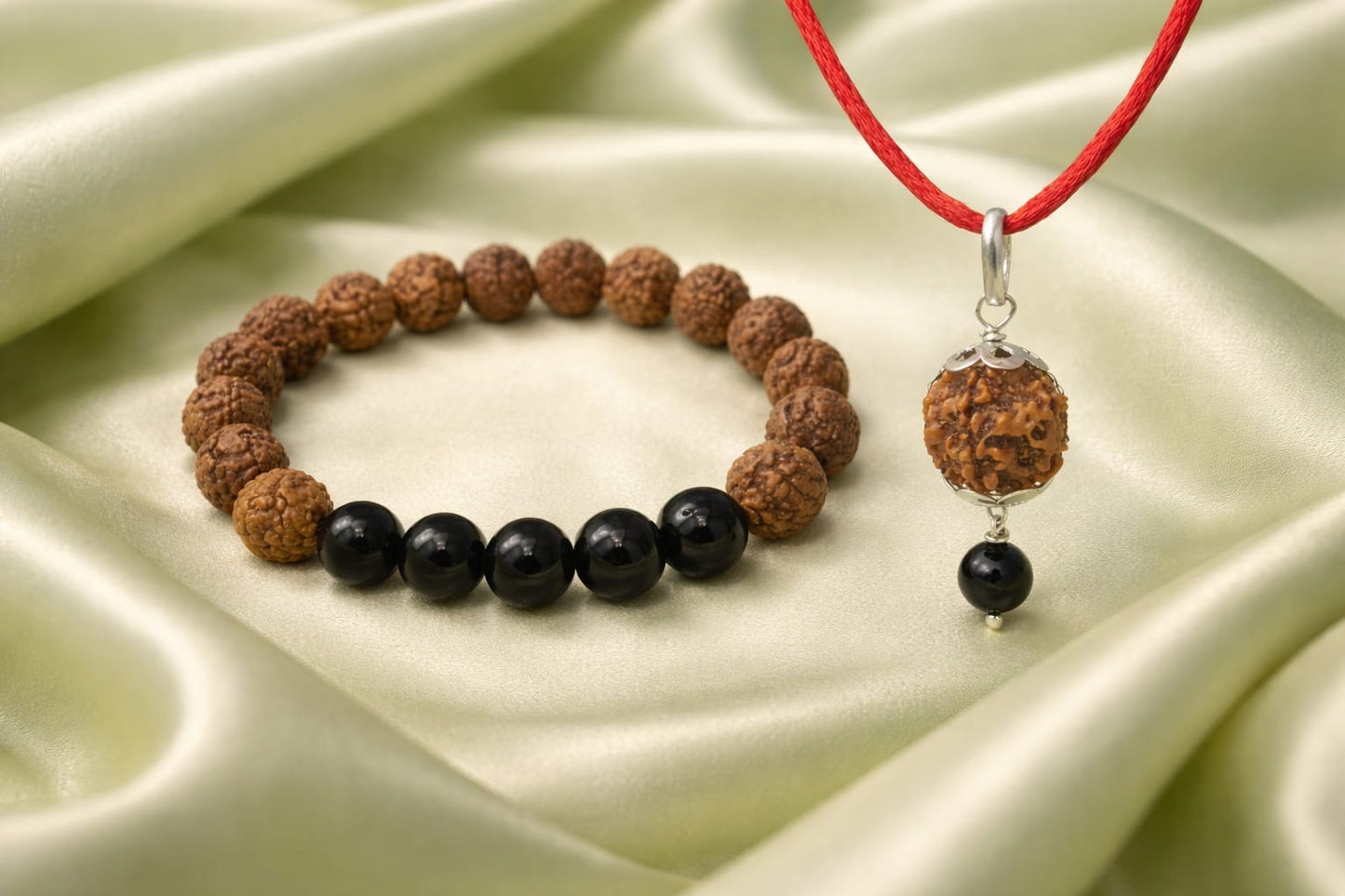 Original Certified Rudraksha & Black Onyx Bracelet with Pendant Combo Set | RatnaSetu