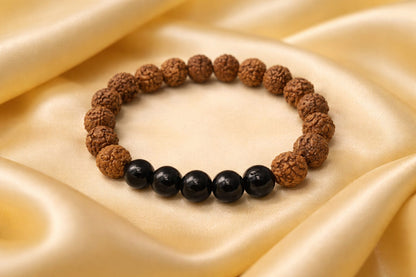 Original Certified Rudraksha & Black Onyx Bracelet with Pendant Combo Set | RatnaSetu