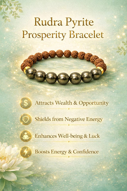 Natural Pyrite & Rudraksha Bracelet for Wealth & Success (Certified) - RatnaSetu