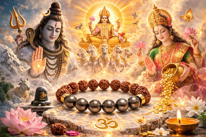 Natural Pyrite & Rudraksha Bracelet for Wealth & Success (Certified) - RatnaSetu