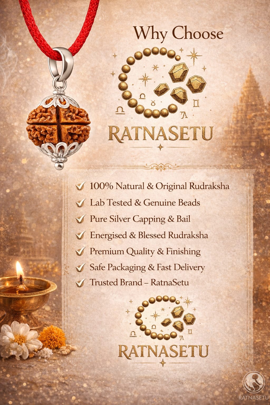Buy Original 4 Mukhi Rudraksha | Certified Bead for Memory & Intellect | Ratnasetu