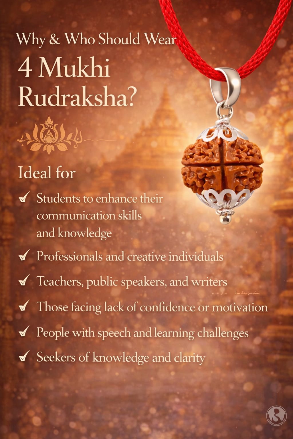 Buy Original 4 Mukhi Rudraksha | Certified Bead for Memory & Intellect | Ratnasetu