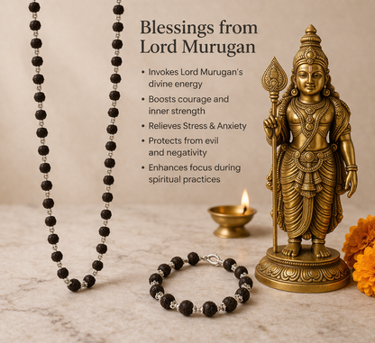 Original Karungali Mala and Bracelet Combo with Silver Plated Caps - RatnaSetu
