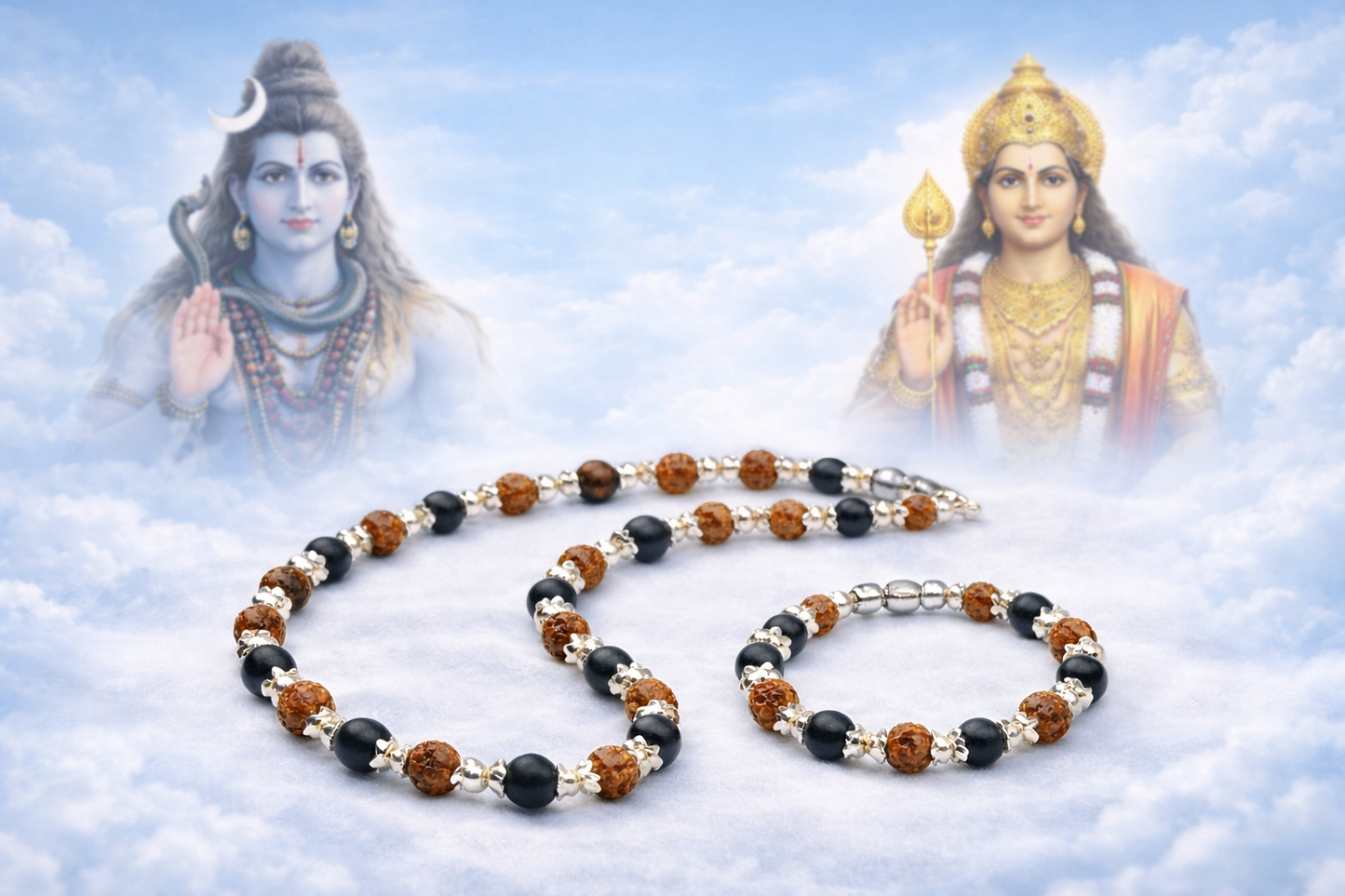Original Karungali & Rudraksha Mala with Bracelet Combo - Silver Plated Caps - RatnaSetu