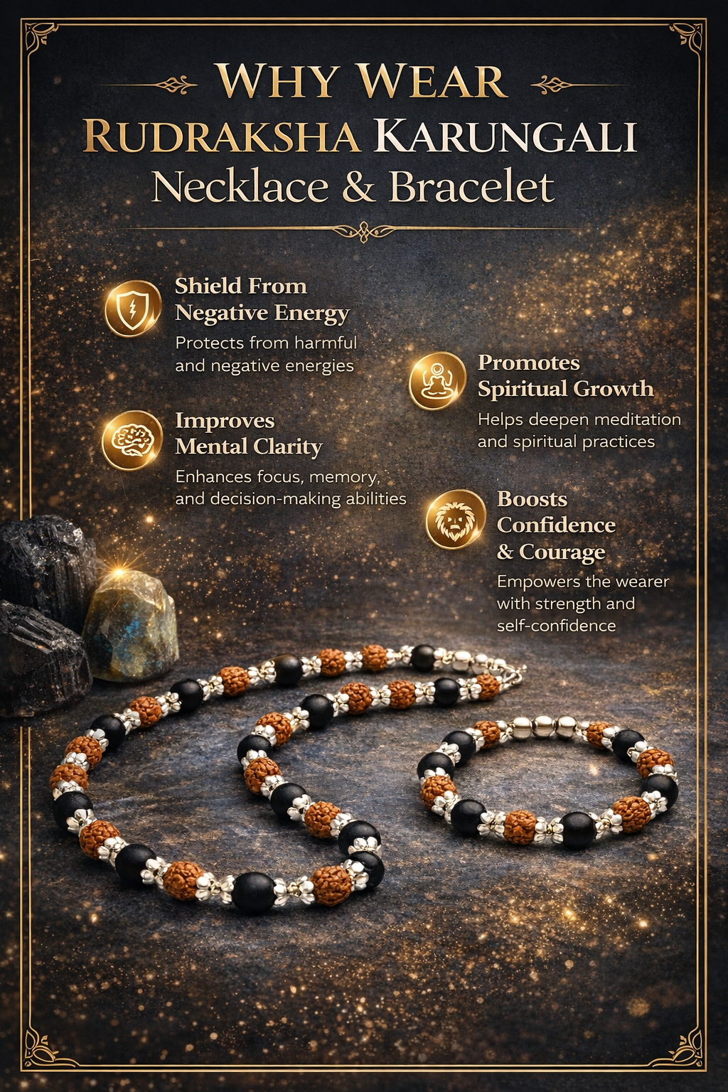 Original Karungali & Rudraksha Mala with Bracelet Combo - Silver Plated Caps - RatnaSetu
