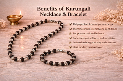 Original Karungali Mala and Bracelet Combo with Silver Plated Caps - RatnaSetu