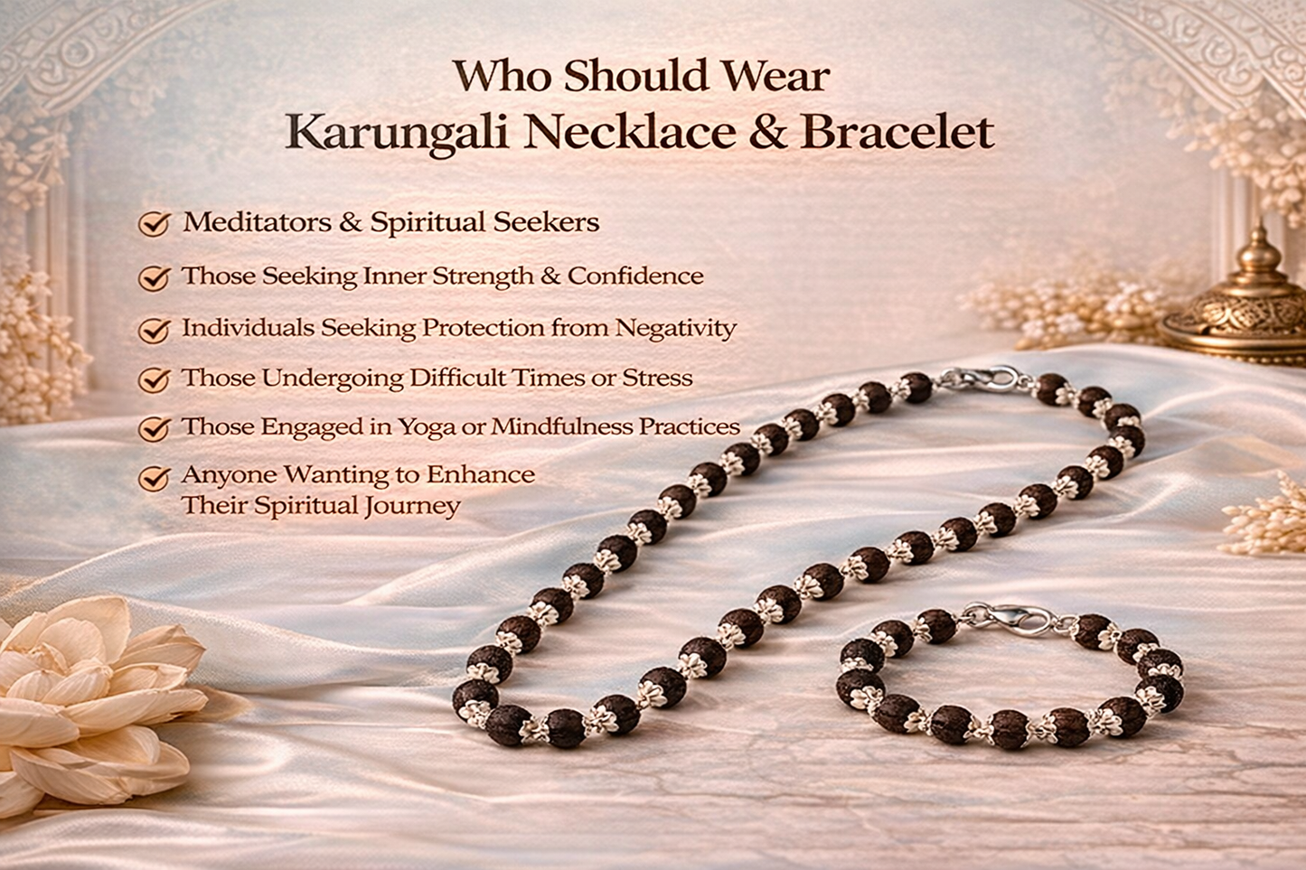 Original Karungali Mala and Bracelet Combo with Silver Plated Caps - RatnaSetu