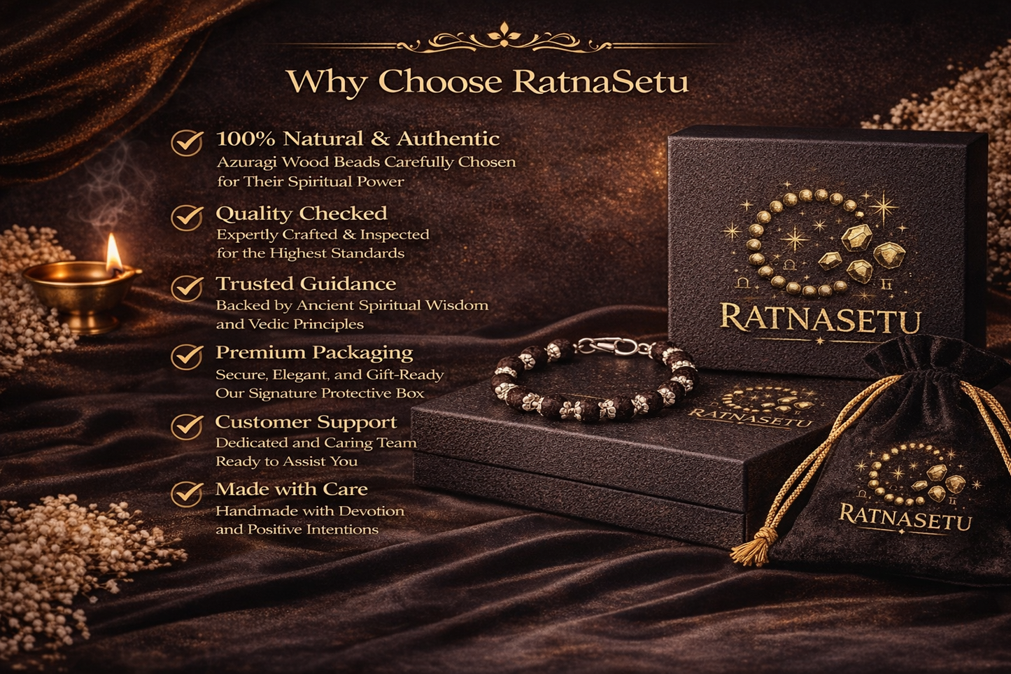 Original Karungali Mala and Bracelet Combo with Silver Plated Caps - RatnaSetu
