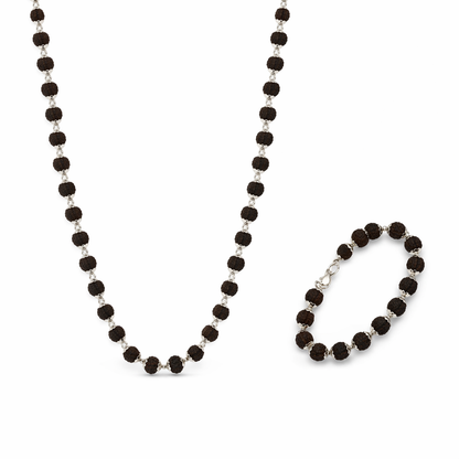 Original Karungali Mala and Bracelet Combo with Silver Plated Caps - RatnaSetu