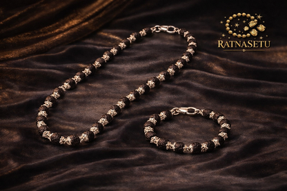 Original Karungali Mala and Bracelet Combo with Silver Plated Caps - RatnaSetu