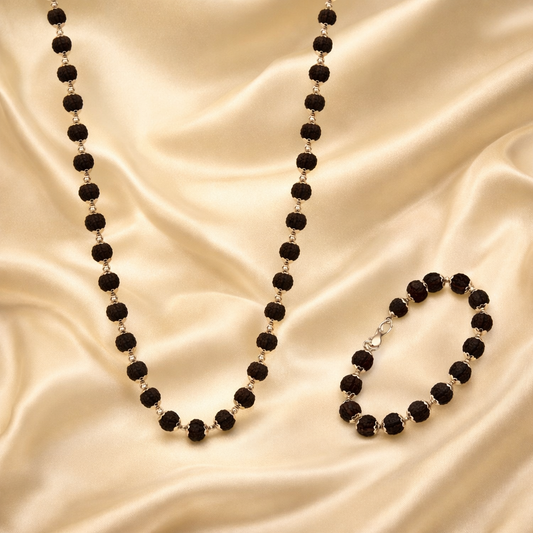 Original Karungali Mala and Bracelet Combo with Silver Plated Caps - RatnaSetu