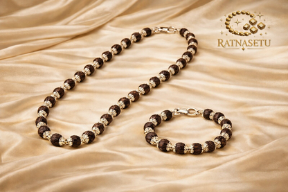 Original Karungali Mala and Bracelet Combo with Silver Plated Caps - RatnaSetu